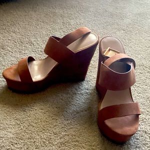 Brown, wedge sandals